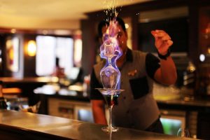 sports bar flaming cocktails at luxury hotel | sofitel hotel